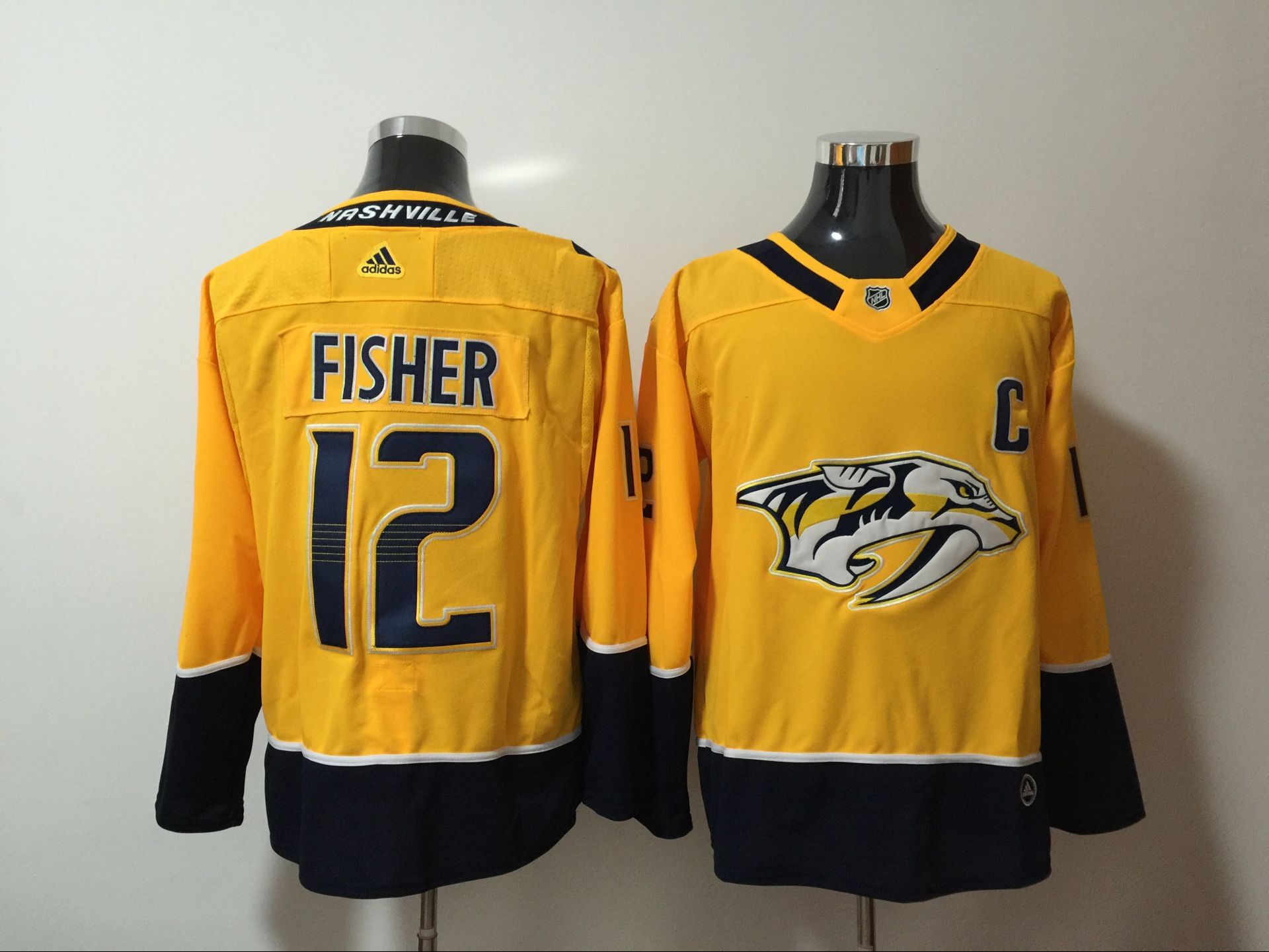 Men Nashville Predators #12 Fisher Yellow Hockey Stitched Adidas NHL Jerseys